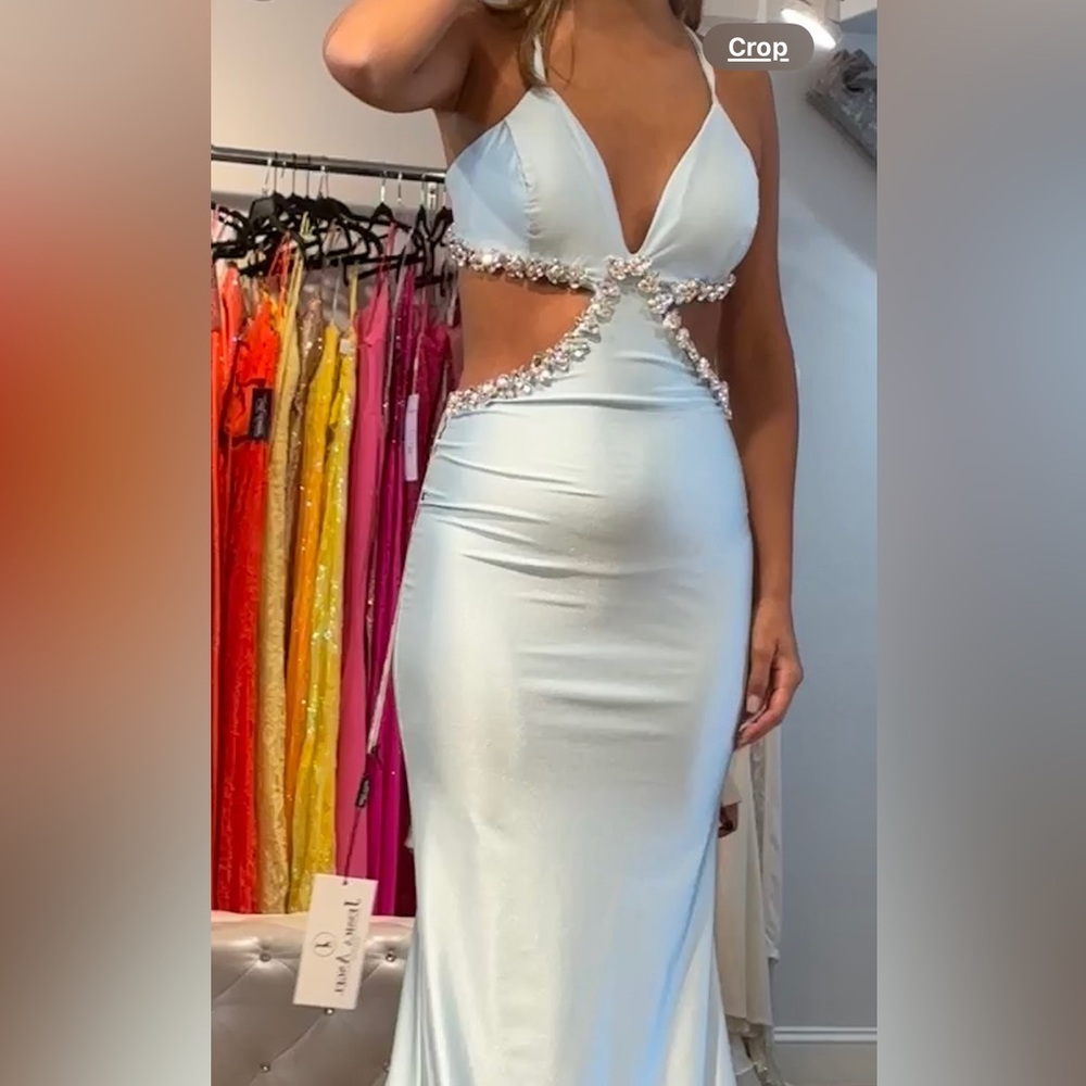White and Blue Maxi Pencil Dress with Slit for Cocktail